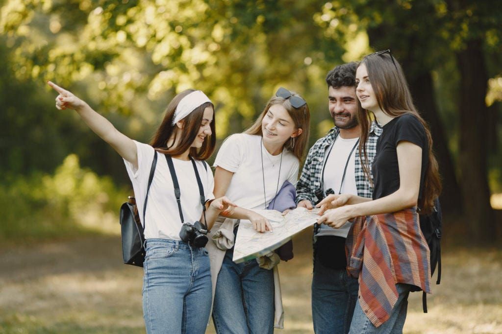 A group of students discussing for a group activity