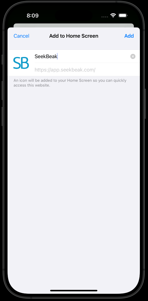 Add to homescreen page on iOS