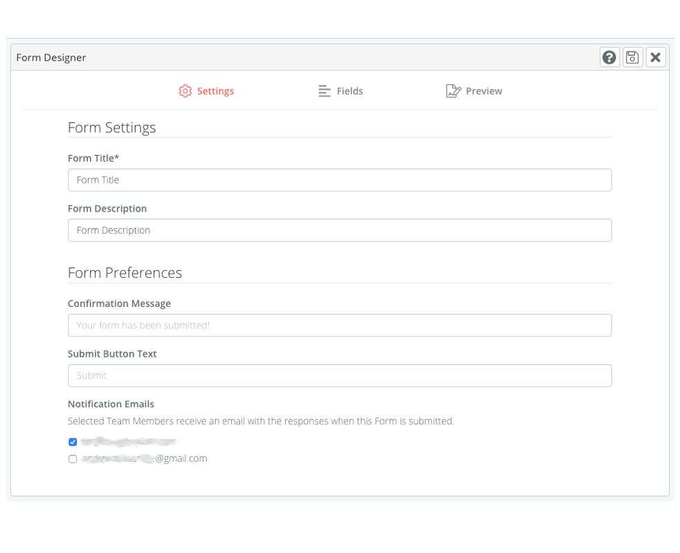 Form Settings